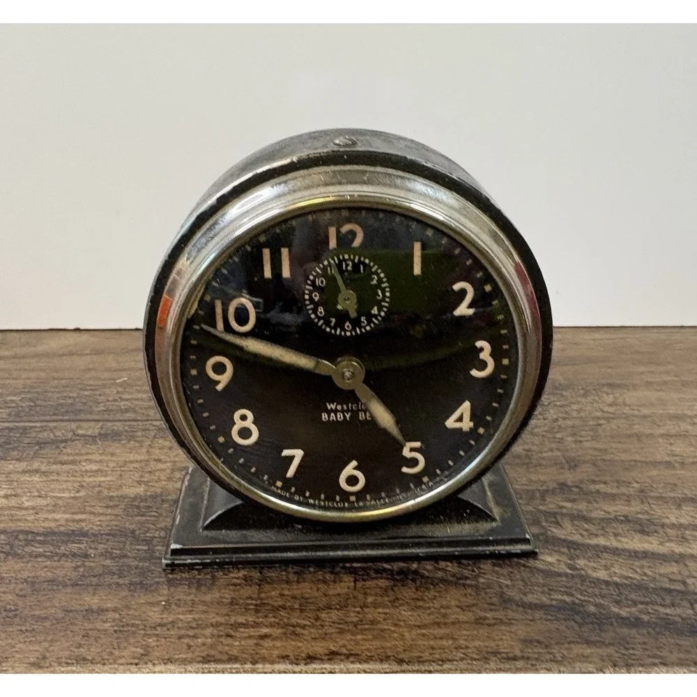 Vintage Westclox Baby Ben Model 61-R Alarm Clock Charcoal Chrome AS IS NOT WORK